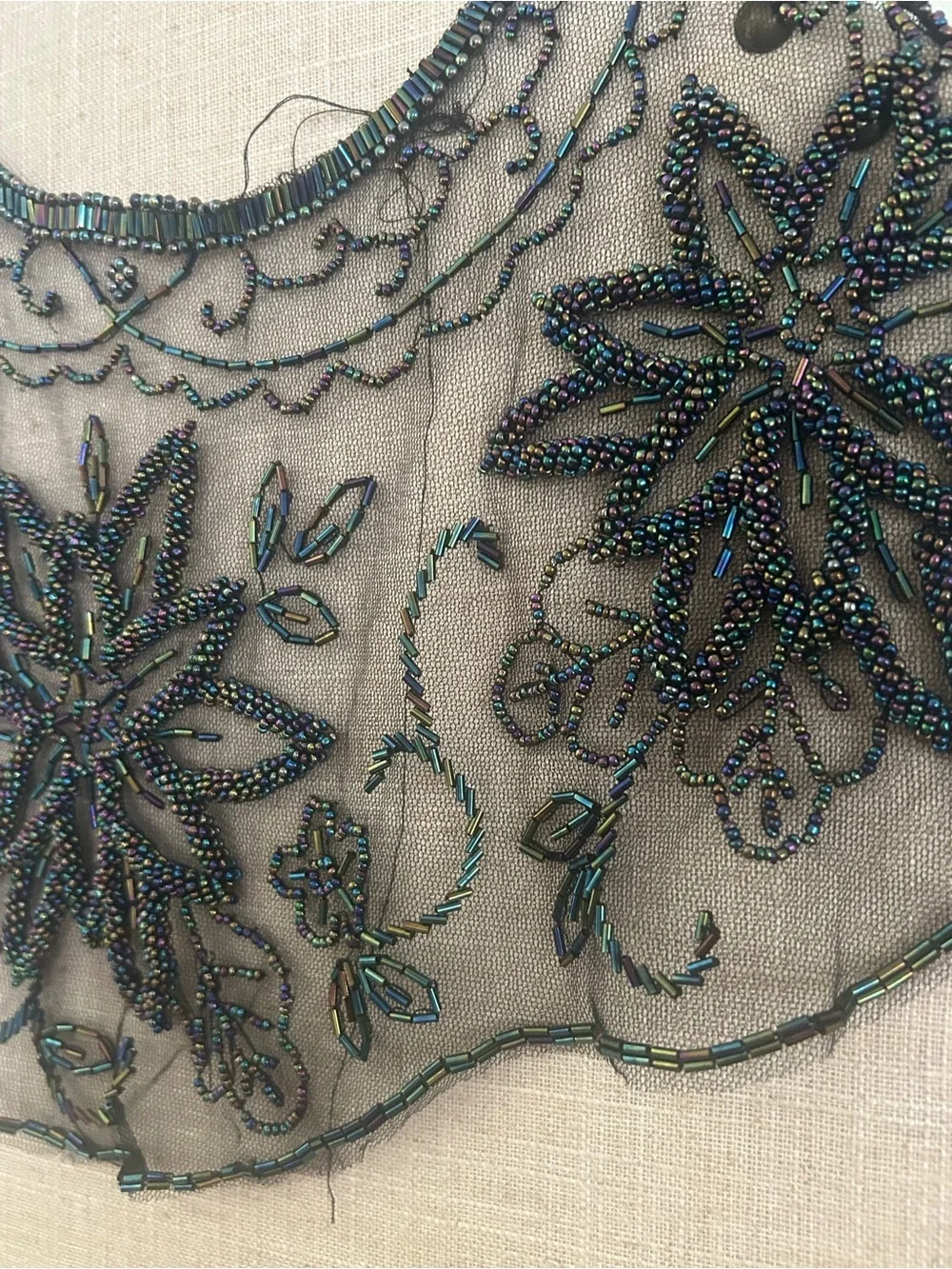 Vintage Iridescent Black Beaded Sheer Floral Scarf / Wrap / Cape Shoulder Cover